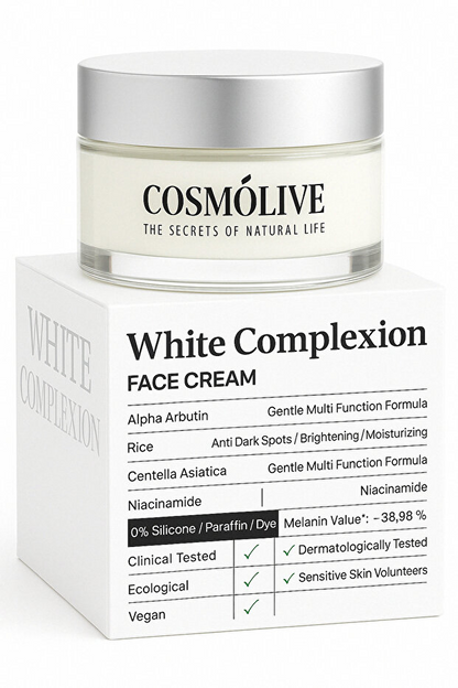 Cosmolive Yüz & Vücut Kremi | Cilt Beyazlatıcı | Leke Karşıtı | Nemlendirici | Cam Kavanoz | Genital Bölge
