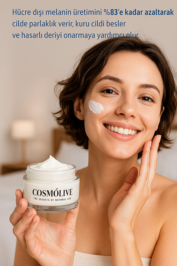 Cosmolive Yüz & Vücut Kremi | Cilt Beyazlatıcı | Leke Karşıtı | Nemlendirici | Cam Kavanoz | Genital Bölge