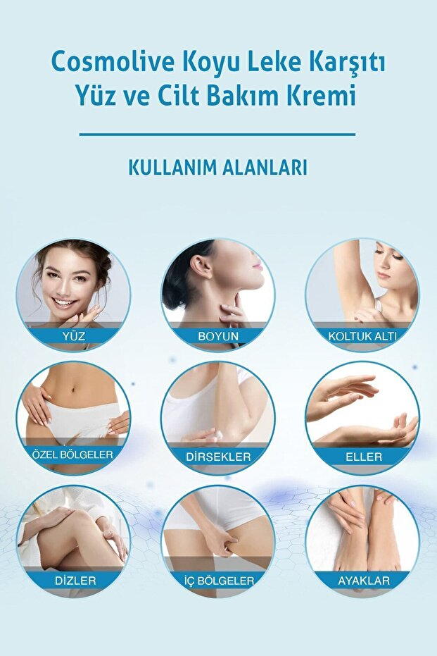 Cosmolive Yüz & Vücut Kremi | Cilt Beyazlatıcı | Leke Karşıtı | Nemlendirici | Cam Kavanoz | Genital Bölge
