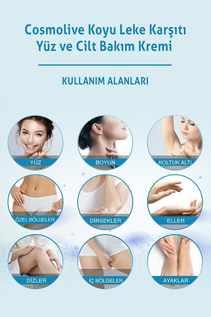 Cosmolive Yüz & Vücut Kremi | Cilt Beyazlatıcı | Leke Karşıtı | Nemlendirici | Cam Kavanoz | Genital Bölge