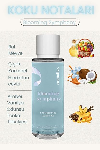 Cosmolive Vücut Spreyi Body Mist | Golden Honey | Blooming Symphony | Işıltılı | Nemlendirici | Kadın | 250 ml