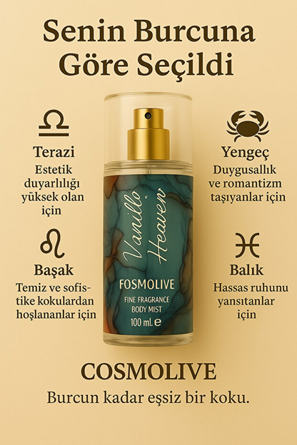 Cosmolive Vücut Spreyi Body Mist | Amber Romance | Vanilla Heaven | Seyahat Boy | Nemlendirici